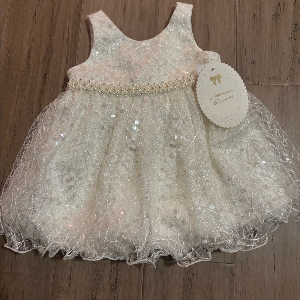 White sequin baby girl dress